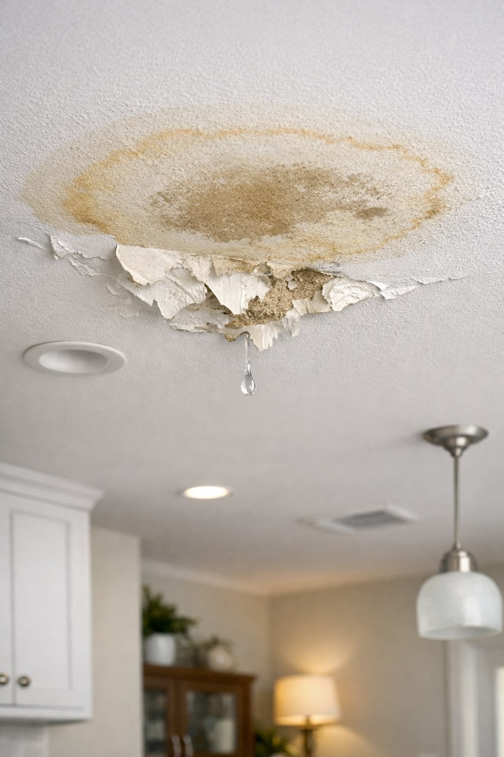 Ceiling repair work after water damage